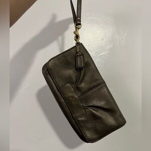 Coach Metallic Leather Wristlet Wallet with Brass Hardware